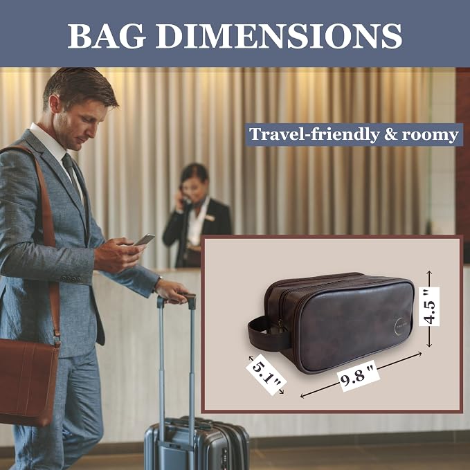 Premium Men’s Toiletry Bag with Drawstring Pouch – Durable Water-Resistant Leather-Look Travel Organizer for Shaving, Grooming & Hygiene Essentials (Dark Brown)