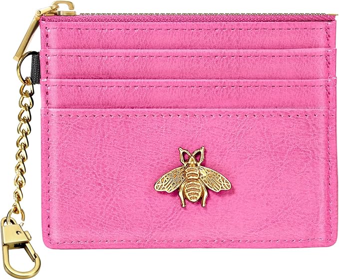 SEAVILIA Card Holder Keychain Wallet for Women with ID Window RFID Coin Purse Bee Gifts Slim Minimalist Small Wallet