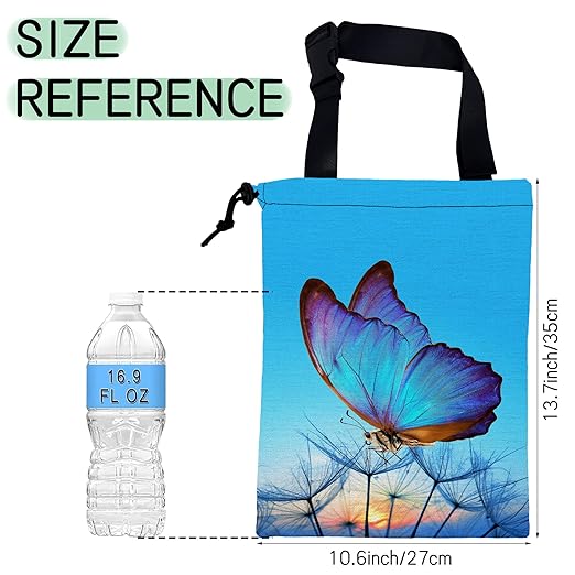 Blue Butterfly Car Garbage Bag,Dandelion Waterproof Small Car Trash Bag Hanging Back of Seat,Drawstring Hanging Car Trash Bag with Adjustable Buckle for Car Accessories