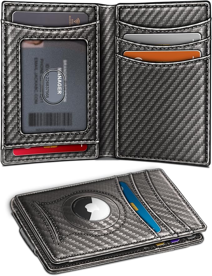 BULLIANT Men Airtag Wallet,Slim Wallet Money Clip Card Holder Magnetic Closure 12 Cards in Front Pocket RFID Blocking