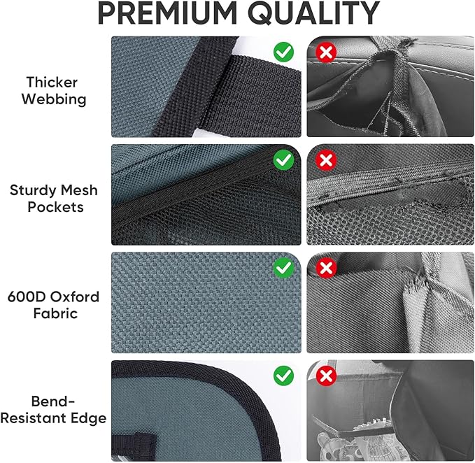 BALEINE Backseat Car Organizer, Back Seat Car Organizers and Storage, Kick Mats Back Seat Protector, Travel Accessories for Most Automotive (2 Pack, Gray)