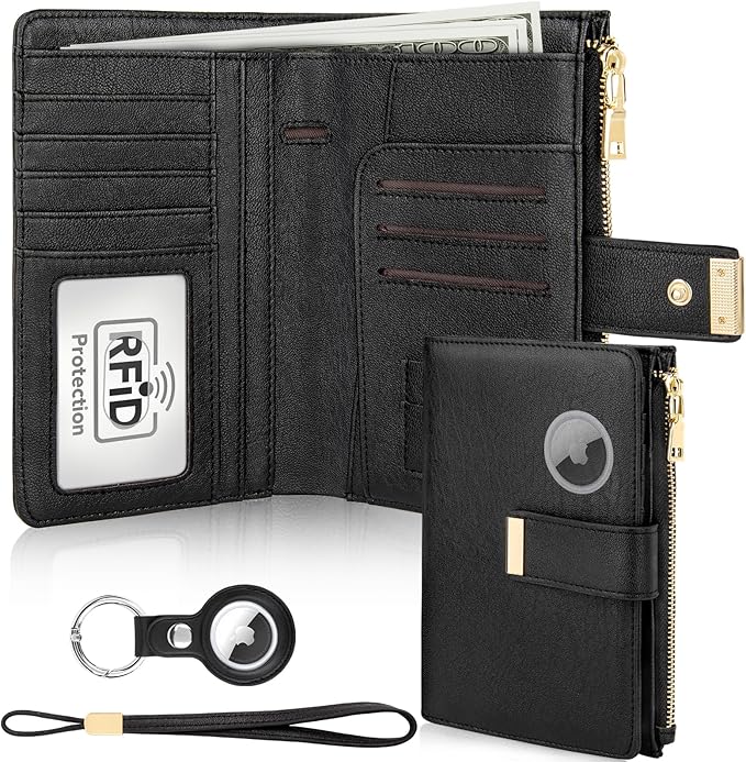 HUANLANG Passport Holder with Airtag for Women/Men, Airtag Passport Wallet for Travel Leather Passport Holder RFID Blocking,Travel Passport Walelt with Credit Card Holder