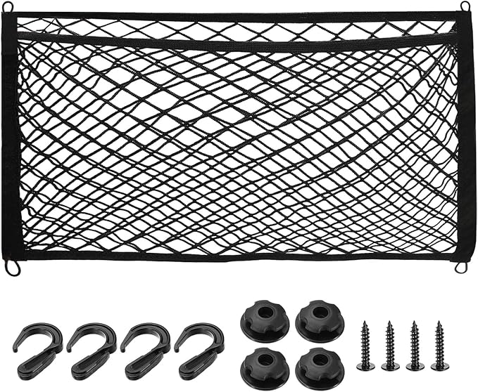 PATIKIL Truck Cargo Net, 28 x 20 Inch Polyester Adjustable Trunk Bed Net Stretchable Mesh Storage Organizer with 8 Hooks Universal for Pickup Trucks SUV Cars, Black