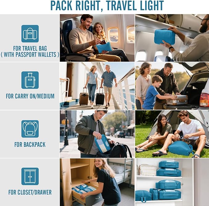Veken 8 Set Packing Cubes for Travel Essentials, Suitcase Organizer Bags in 4 Sizes, Carry-On Luggage Accessories with Laundry Bag, Airplane Must Have, Gifts for Women Men