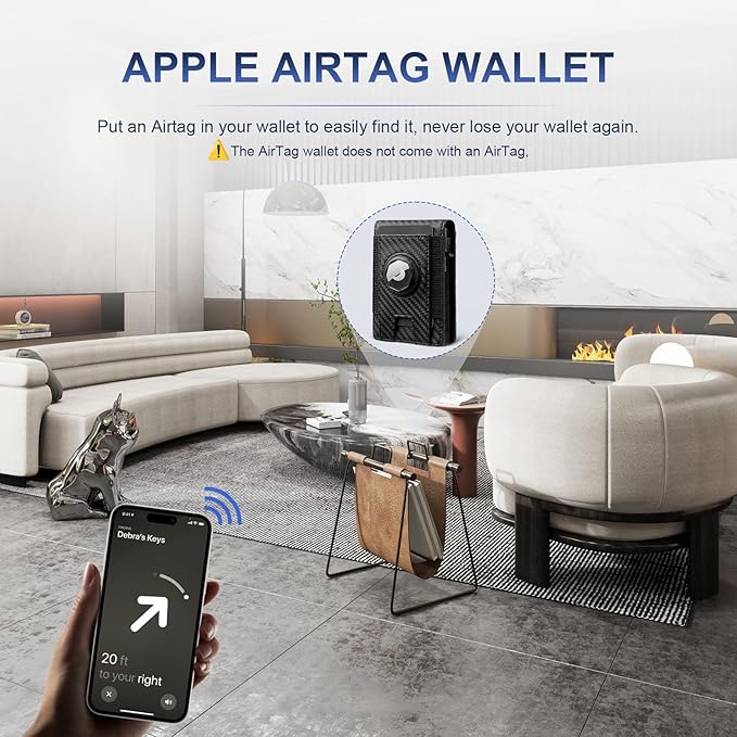 Magnetic Wallet with Card Holder for Iphone12~16, Slim & Minimalist Airtag Wallet with RFID Blocking Card Holder, Genuine Leather, Stretch Front Pocket, Carteras Hombres