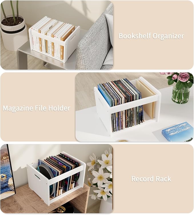 Bamboo Hanging File Organizer, Office Desk File Organizer for Letter Size, Wood Hanging File Folders Organizer Record Holder Storage Stand Bookshelf Easy Assembly, White