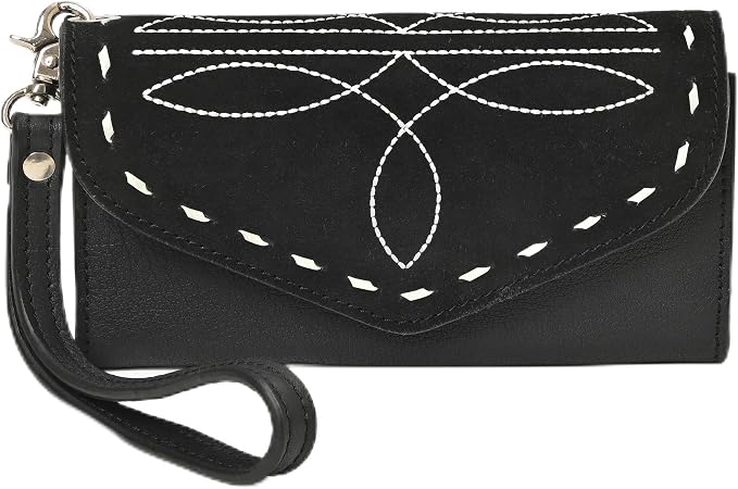 Merbaa Suede Leather Wallet for Women, Genuine Leather Wristlet Clutch with Magnetic Closure, Slim Organizer with Card Slots, Zip Coin Pocket & Compartments, Black