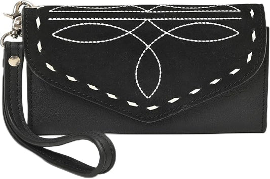 Merbaa Suede Leather Wallet for Women, Genuine Leather Wristlet Clutch with Magnetic Closure, Slim Organizer with Card Slots, Zip Coin Pocket & Compartments, Black