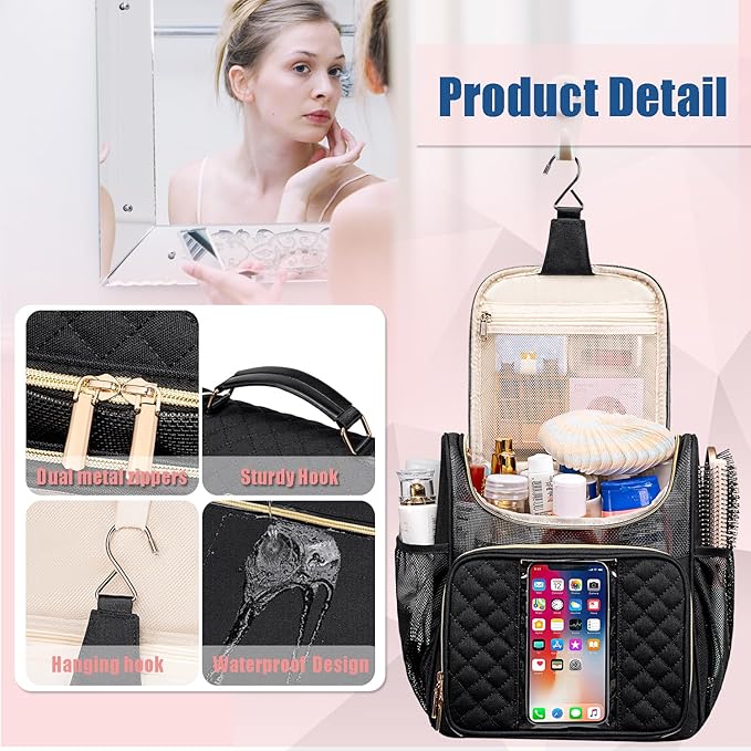 Otevan Large Toiletry Bag for Women Men,Portable Shower Caddy For College Dorms,Gym Shower Bag for Women, Quick Dry Hanging Toiletry Bag Bathroom Accessories Bag for Traveling, Camping Essentials