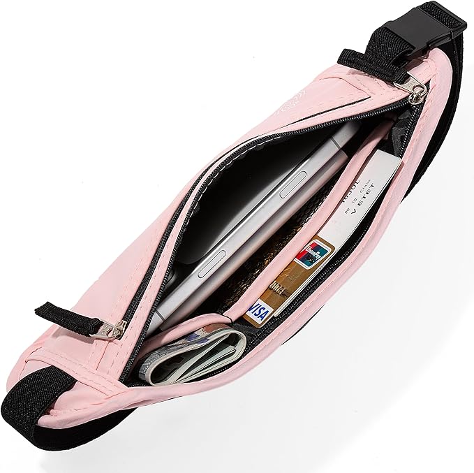 Money Belt - Slim Passport Holder RFID Blocking Travel Wallet Undercover Fanny Packs for Men Women - Pink