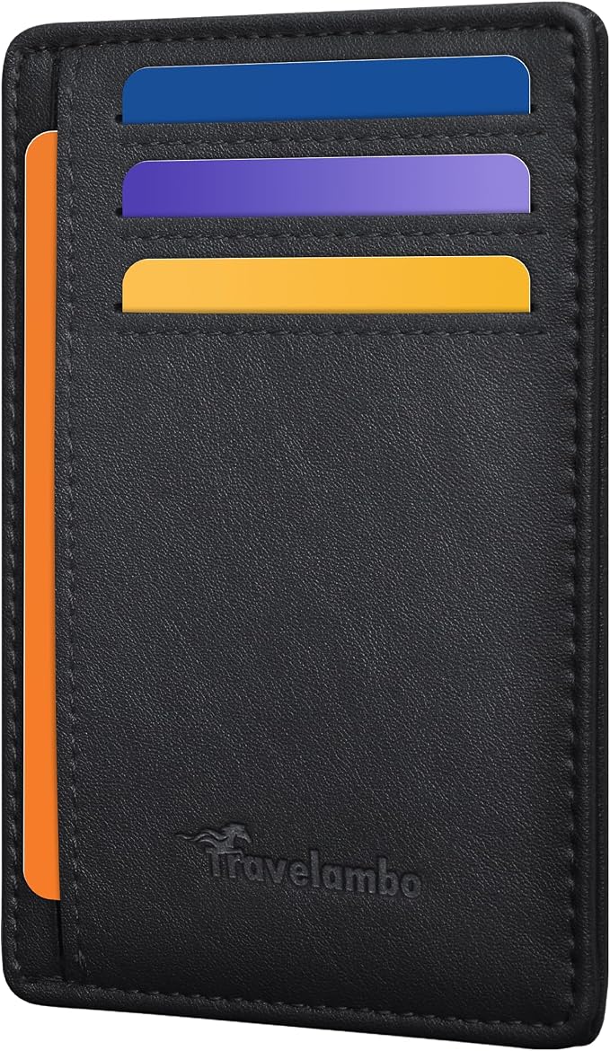 Travelambo Slim Minimalist Wallet for Men, RFID Blocking Credit Card Holder, Front Pocket ID Card Case, Gifts for Men, Husband, Boyfriend, Teenage