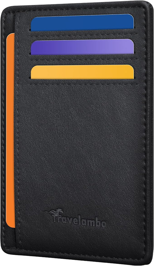 Travelambo Slim Minimalist Wallet for Men, RFID Blocking Credit Card Holder, Front Pocket ID Card Case, Gifts for Men, Husband, Boyfriend, Teenage