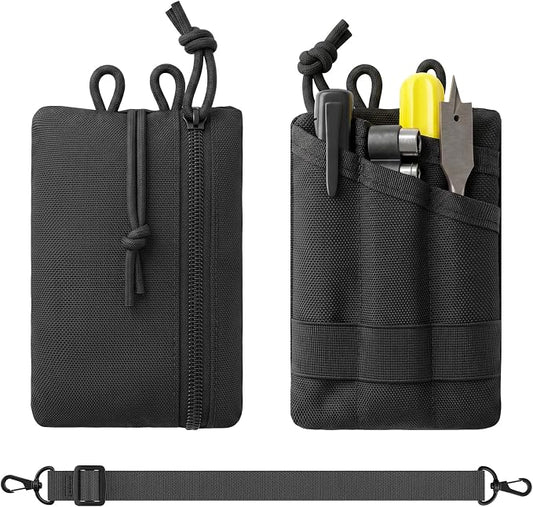 Platy Pocket Organizer, EDC Tool Pouch Organizer for Men, 4" x 6" Small Neck Wallet & Pocket Slip with Lanyard, Everyday Carry Tool Pouch for Multitool, Flashlight & Pen (Black)
