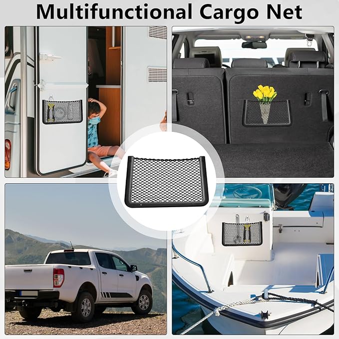2 PCS Car Net Pocket, ABS Plastic Frame Cargo Net Storage Car Pockets Phone Net, Cars Mesh Nets Pockets with Screws for Auto, RV, Boat, and Camper Storage Nets (11.8 x 7.9 Inch)