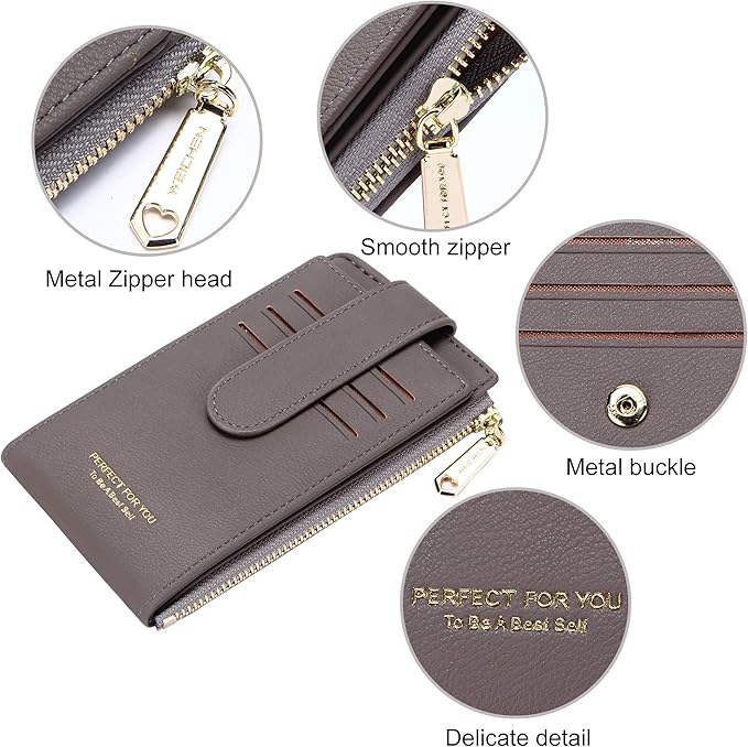 Badiya Slim Women Wallet RFID Blocking Bifold Compact 9 Card Slots Holder Wallets Soft Leather with Zipper Coin Pocket 2 ID Window