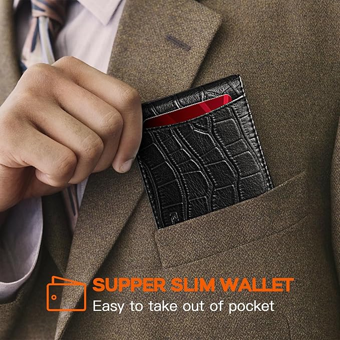 RUNBOX Slim Wallet for Men Genuine Leather RFID Blocking Bifold Minimalist Front Pocket Mens Wallet with Money Clip Thin Gift Box