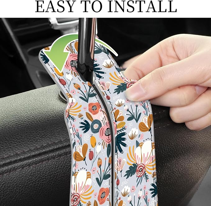 PU Leather Car Seat Hook, Storage Headrest Hanger, Cute Car Backseat Organizer, Car Hooks For Purses and Bags White Cute Floral