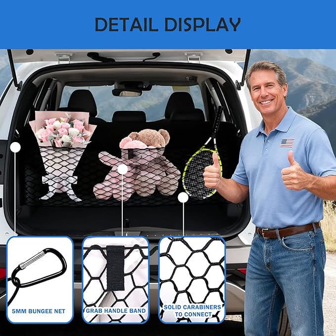 Envelope Style Cargo Net for 2024 2025 2026 Hyundai Santa Fe Accessories, Rear Trunk SUV Mesh Cargo Net, Upgraded 5mm Bungee & Double-Layer Nylon Storage Tailgate Netting Grocery&Tools Organizer