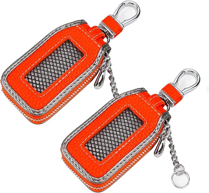 2 Pieces Leather Car Key Chain Case Holder Car Key Case Key Fob Protector Car Key Fob Cover Case (Orange)