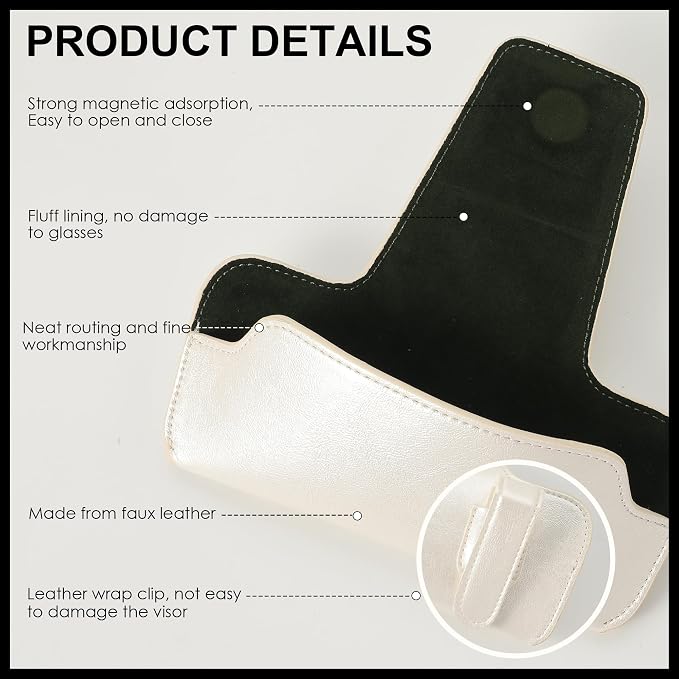 Sunglass Holder for Car Visor, Car Sunglasses Holder Leather, Eyeglasses Holder Glasses Storage Case Visor Accessories