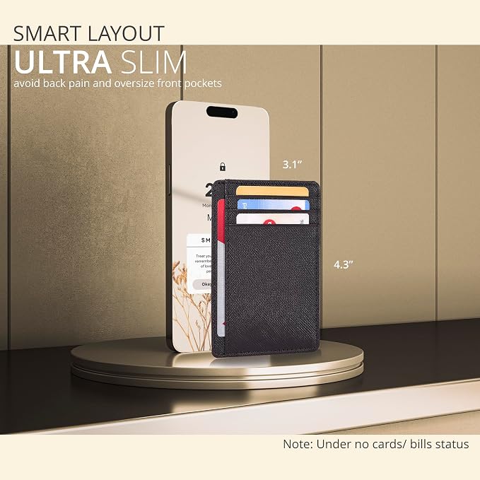 Real Leather Slim Minimalist Wallet for Men and Women -RFID Blocking Front Pocket Thin Credit Card Holder Stylish Wallets (Brown)