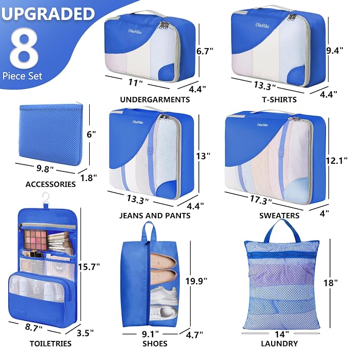 8 Set Packing Cubes for Travel, Gifts for Women Mom,Anti-Tearing Suitcase Organizer,OlarHike Vacation Essentials & Accessories for Cruise Ship