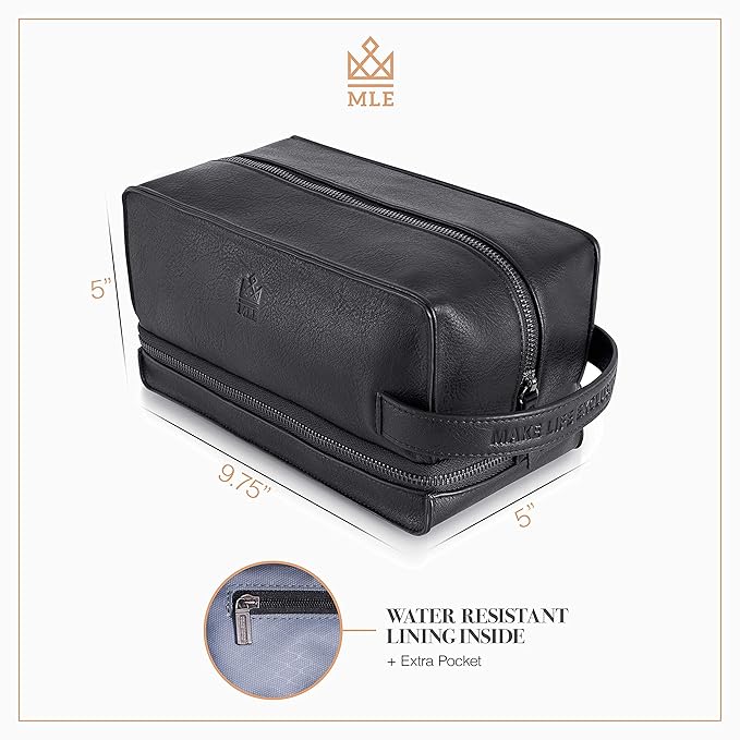 MAKE LIFE EXCLUSIVE Mens Leather Toiletry Bag – Travel Dopp Kit, Shaving Bag, Grooming & Hygiene Organizer, Leather Toiletry Bag for Men, Gift for Him