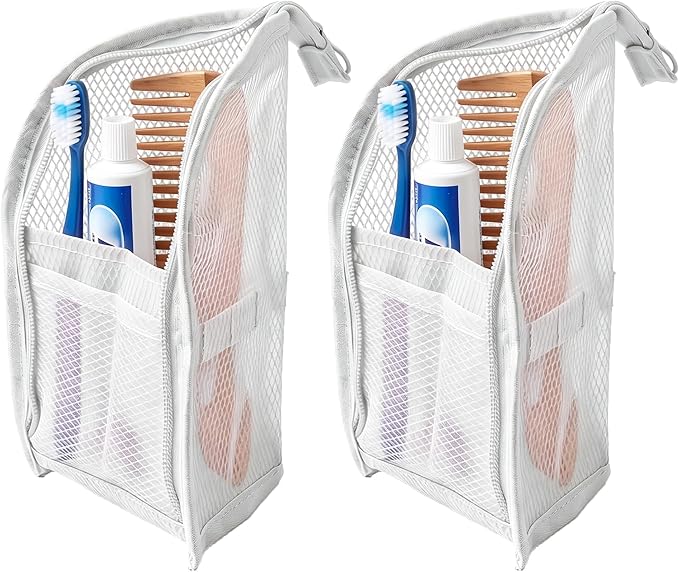 Standing Toiletry Bag, 2026 New Portable Lightweight Travel Toiletry Bag, Foldable EVA Mesh Large Capacity Toiletries Organizer, Hanging Clear Makeup Bag for Women (White 2pcs)