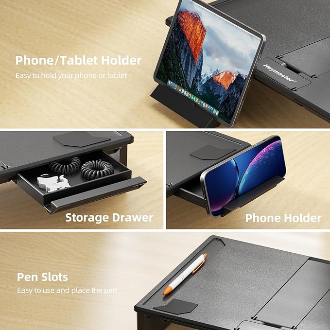 Heymaster Ergonomic Monitor Stand Riser, Laptop Stand Foldable Muti-Angle Adjustable Portable Foldable Stand with Heat-Vent Compatible with MacBook, Air, Pro, Surface Laptop (9-17 inches) (Black)