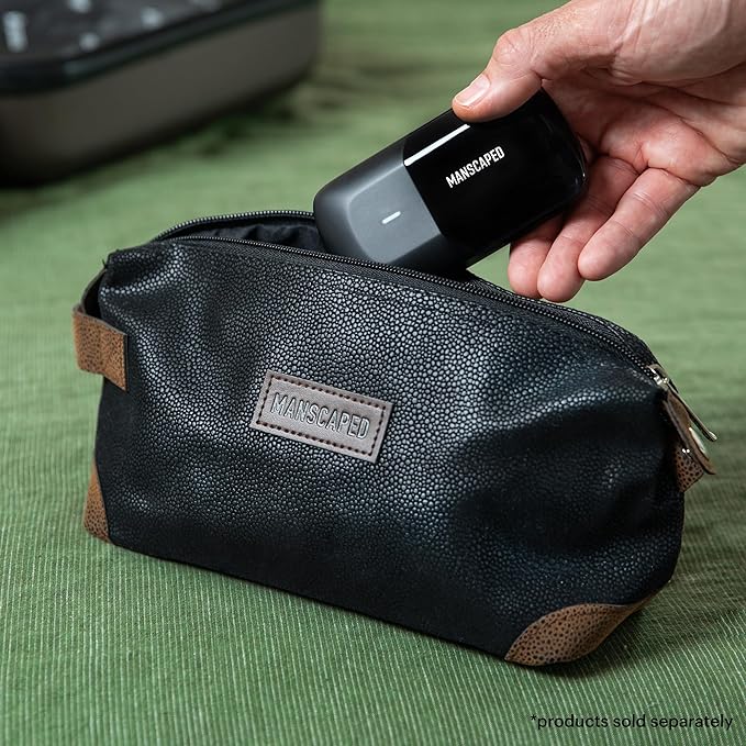 MANSCAPED® The Shed Men's Premium Quality Toiletry Bag, PU Leather Dopp Kit, Bathroom Travel Bag, Shaving Kit Case, Trimmer Bag