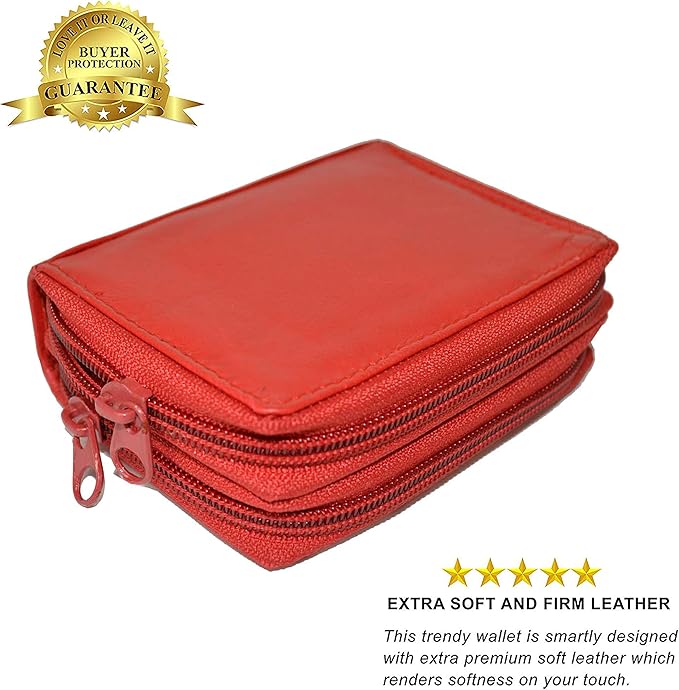 Leatherboss Leather RFID Identity Safe Double Zippered Accordion Wallet