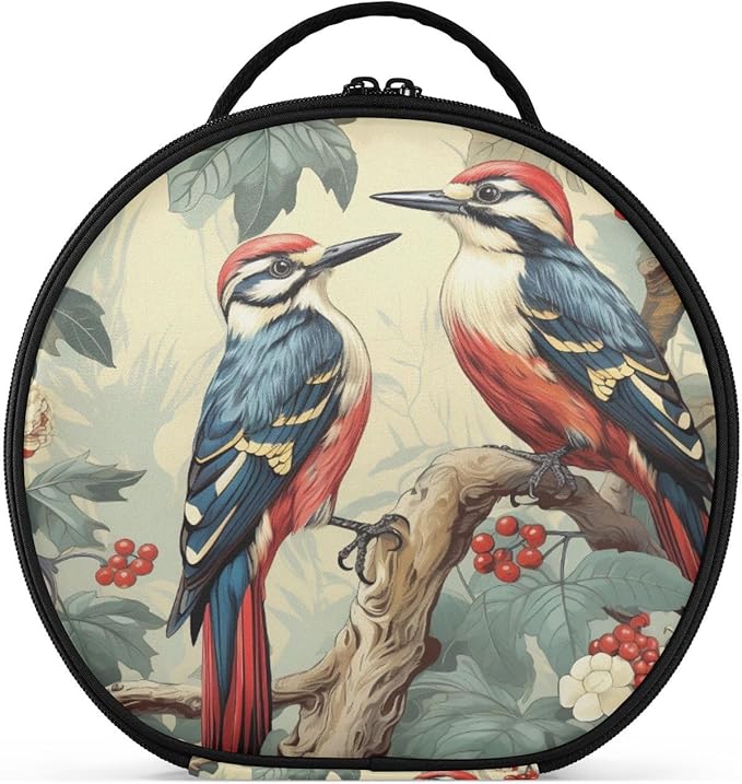 senya Round Cosmetic Pouch Travel Makeup Train Case Vintage Birds Makeup Organizer Bag with Adjustable Dividers Portable for Cosmetics Makeup Brushes Toiletry Jewelry Accessories