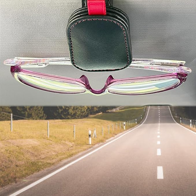 2 Pack Sunglasses Holder for Car Visor, Magnetic Leather Eyeglass Clip, Applicable to Most Eyeglasses,Ticket，Notes and Non-Magnetic Cards, etc. (Black)
