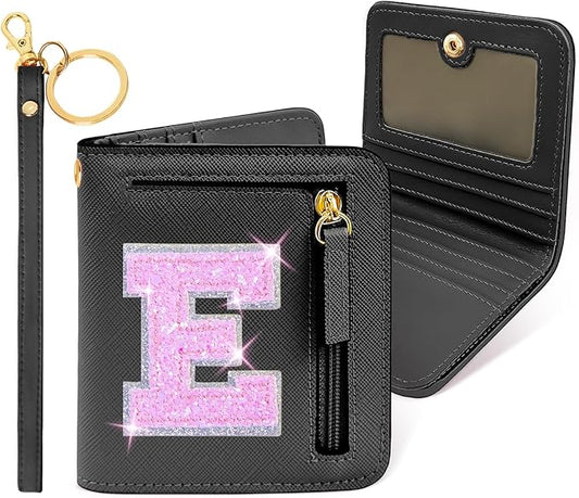 COSHAYSOO Initial RFID Wallet Small Birthday Christmas Easter Stocking Stuffer Gifts Idea for Her Flower Girls Bridesmaids Bachelorette Wedding Anniversary Party Favor Personalized Presents Black E