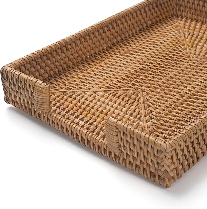 Rattan Letter Tray, Wicker Desk Tray, Woven Desktop Basket Organizer for Papers, Documents, Magazines, Files
