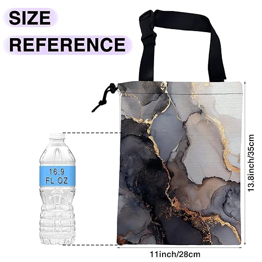Car Trash Bag Gray Gold Marble Car Trash Bin Leakproof Waterproof Car Trash Can for Back Seat, Foldable Car Garbage Bag with Adjustable Straps and Drawstring for Car Accessories