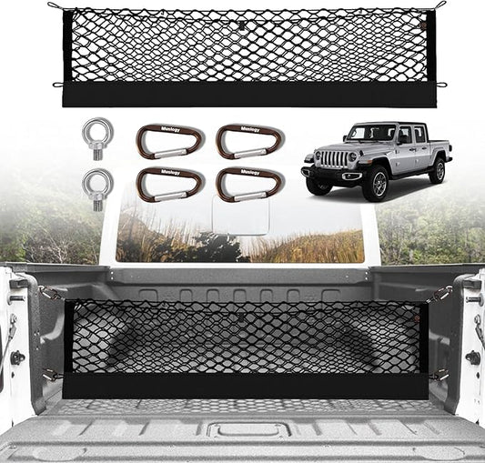Muslogy Truck Bed Cargo Net Trunk Netting Compatible with Jeep Gladiator 2020-2025 2026 JT Accessories, Pickup Cargo Organizer SUV Sedan Storage Net w/Heavy Duty Carabiners