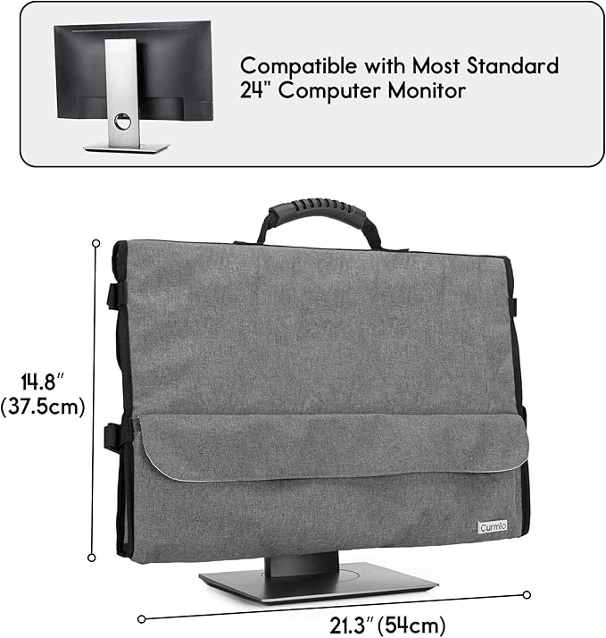 CURMIO 24 Inch Monitor Carrying Case, Universal 24" Computer Monitor Bag with Rubber Handle and Pockets, Gray (Patented Pending)