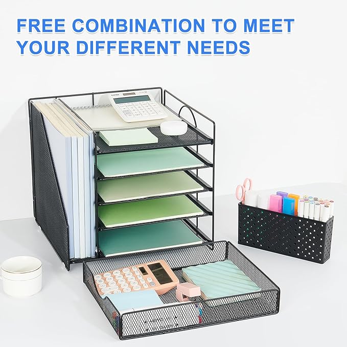 2-Tier Desk Shelf + 5-Tier Paper Letter Tray Organizer