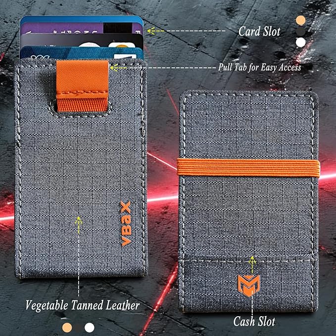 RFID Minimalist Slim Wallet for Men and Women, Holds Up to 12 Cards, Cash, Key Thin and Lightweight Credit Card Holder (Grey Microfiber – Ember Edition)