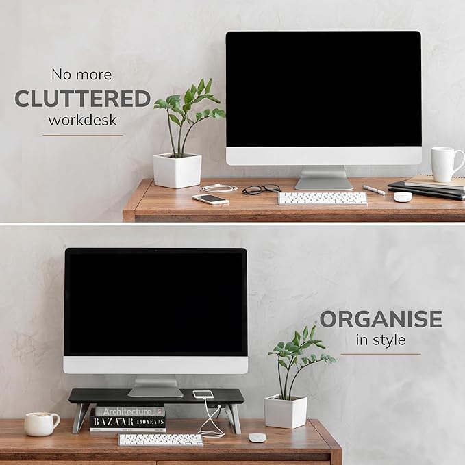 Anji Mountain Monitor Stand - Desktop Organizer & Laptop Riser, Ergonomic Monitor Riser, Space-Saving Monitor Stand for Desk, Durable Construction, Easy Assembly, Ideal for Home & Office,Black