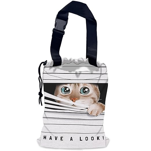 Cute Cat Car Garbage Bag,Waterproof Small Car Trash Bag Hanging Back of Seat,Drawstring Hanging Car Trash Bag with Adjustable Buckle for Car Accessories