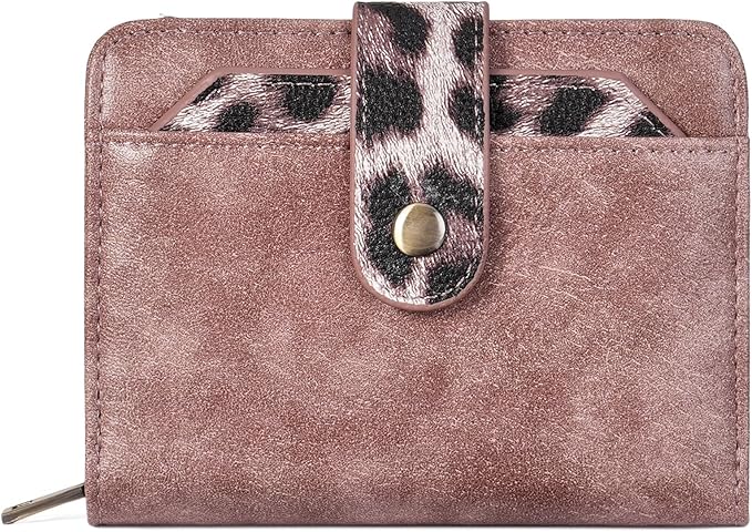 GAEKEAO Small Leather Credit Card Holder Wallets for Women RFID Blocking Bifold Wallet Zipper Pocket with Removable ID Window