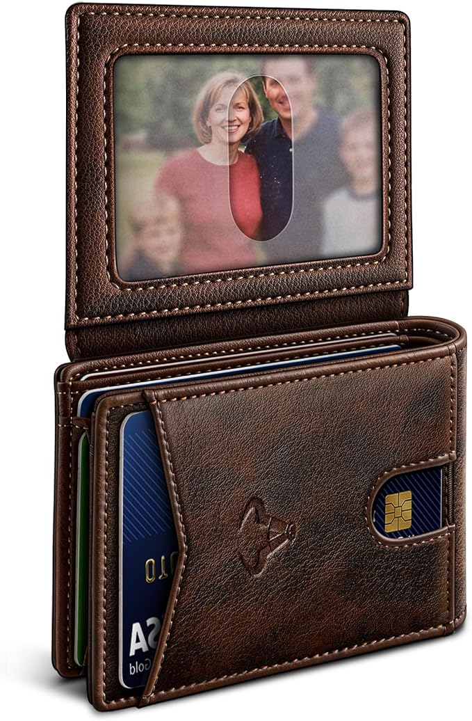 BULLIANT Men Wallet, Slim Leather Wallet Front Pocket Card Holder Gift For Men 11 Slots RFID Blocking