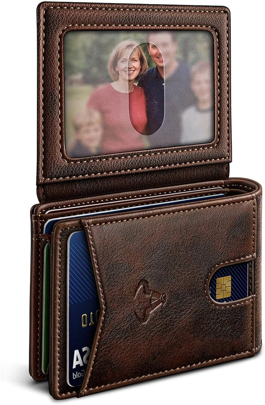 BULLIANT Men Wallet, Slim Leather Wallet Front Pocket Card Holder Gift For Men 11 Slots RFID Blocking