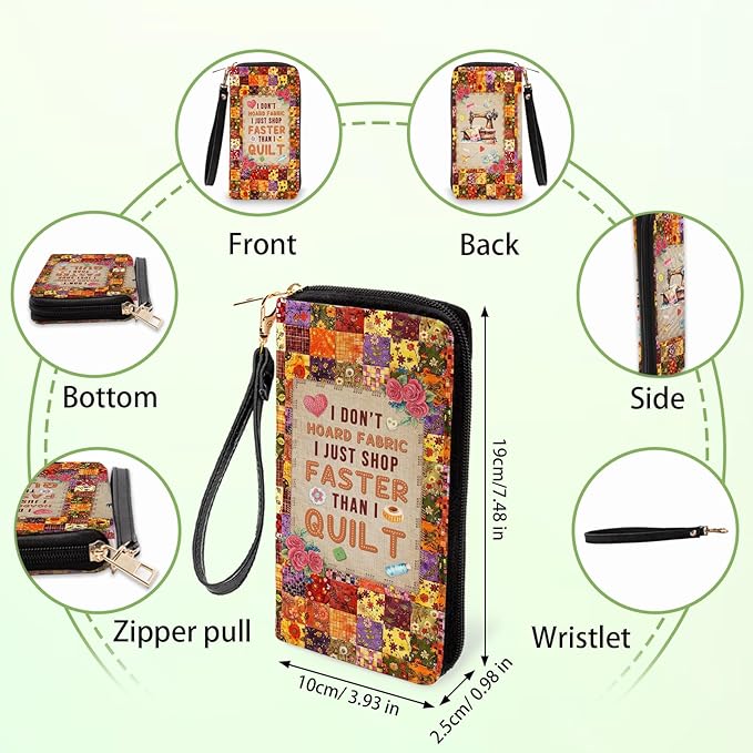 Quilting & Sewing Lover Wallet for Women - Slim PU Leather Womens Wallet with Cash Zipper Coin Purse, Credit Card Holder Wallets, Wristlet Wallets for Female Crafter & Quilter (Sewing Enthusiast Gift)