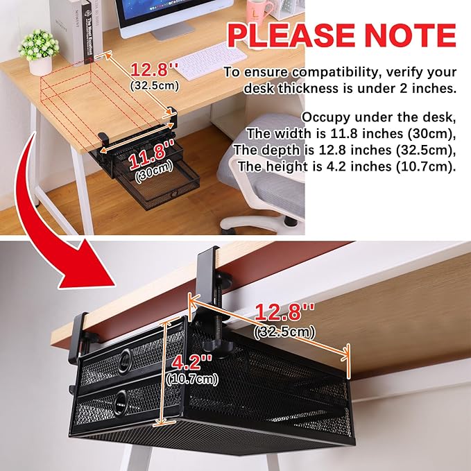 ROSYLINE Under Desk & Desktop Drawer Organizer - 2-Tier Metal Slide Out Drawers Organizer, Storage for Home Office Desk (White)