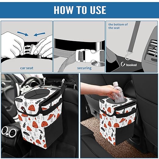 Car Trash Can – Multi-Purpose, Lightweight and Portable with Durable Water-Resistant Coating, No Installation Required, Practical and Ample Capacity, Variety of Colors.Mushroom