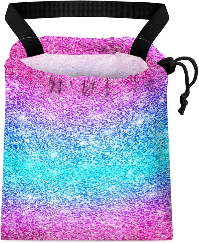 Car Trash Bag Hanging Back of Seat Waterproof Small Cute Printed One-handed Strap Drawstring Garbage Bags for Car-Glitter Pink