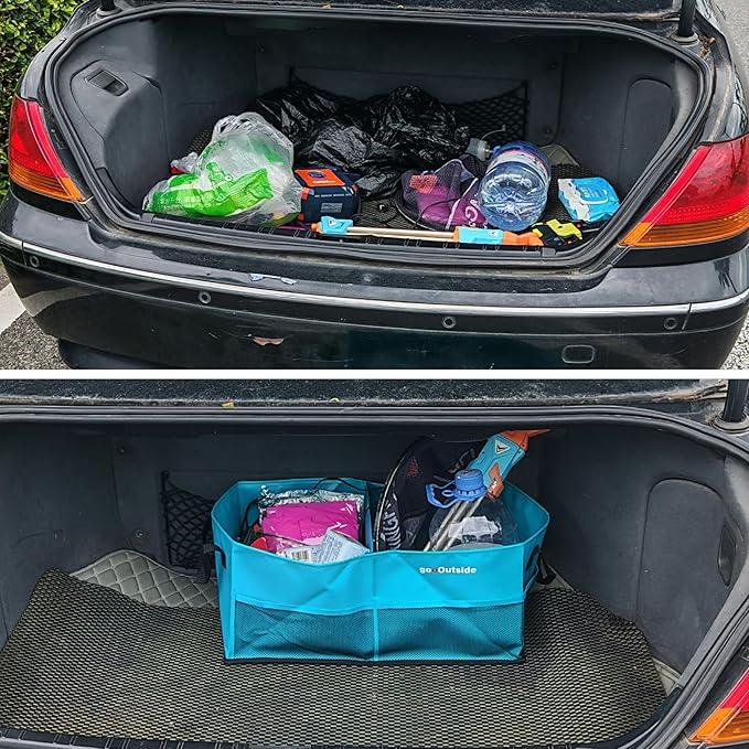 HiMagics Collapsible Waterproof Car Trunk Organizer, Soft PVC Storage Bin with Rugged PVC-Coated Fabric for SUV & Truck (Aqua Blue, REG)